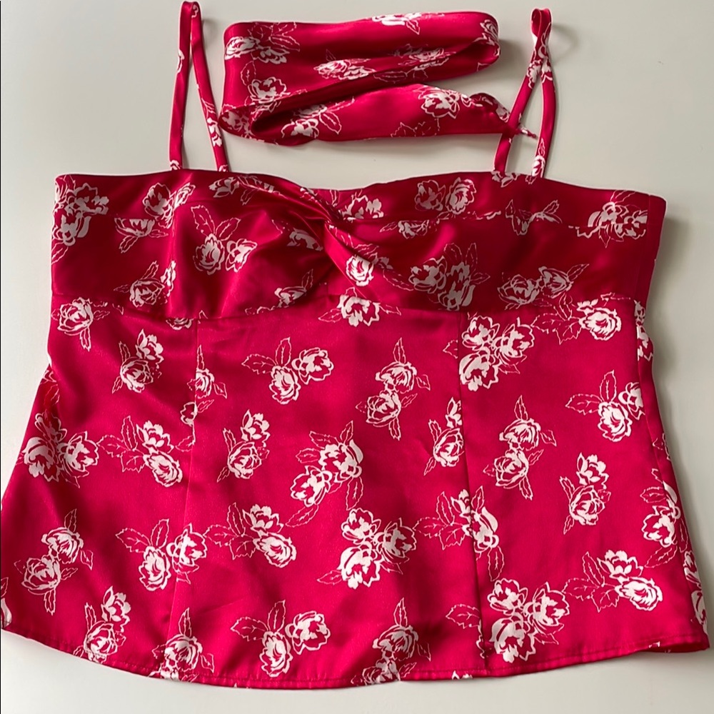 Satin floral cami with matching scarf